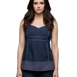 Navy Blue Cami Top Babydoll Y2K Womens Med Bella Elena Layers Fairy Lace Buttons